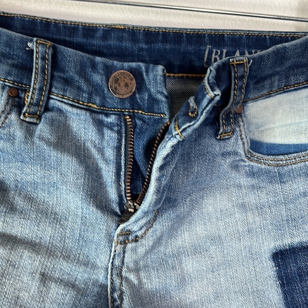 Blank NYC Andrea Frost Cuff Off Shorts Women's Size 25 Blue Patchwork Denim - Picture 8 of 14